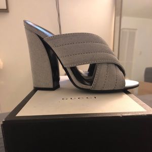 Gucci silver glittery mule heels!